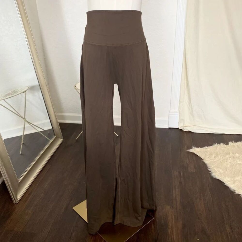 NWT Pobodo High Waisted Yoga Casual Wide Leg Pants Size L Brown